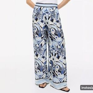 H&M Blue & White Patterned Wide Leg Pants Emilio Pucci Inspired